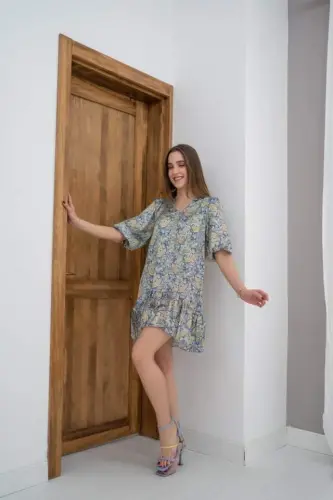 Green Patterned Satin Dress - BÜYÜKBEDENIZ (1)