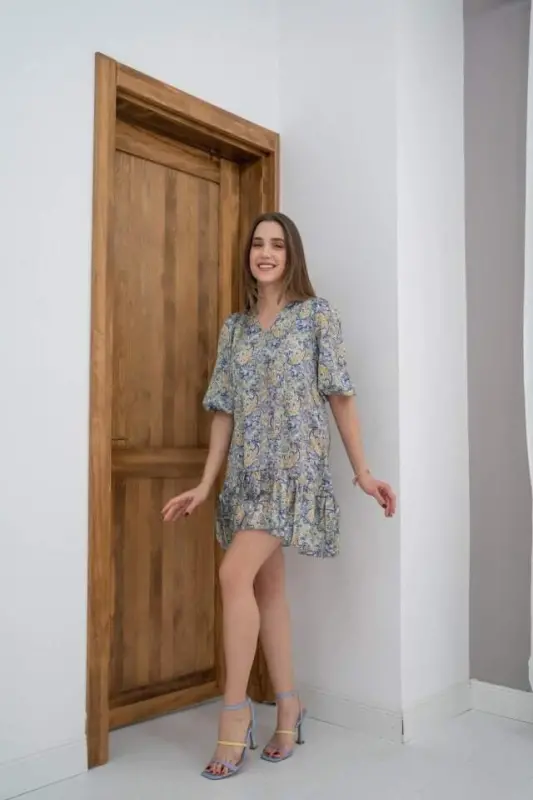 Green Patterned Satin Dress - 3