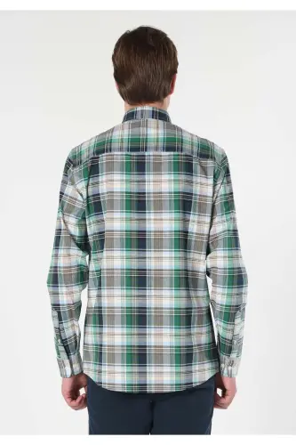 Green plaid, long-sleeved, regular fit men's shirt. - COLIN’S (1)