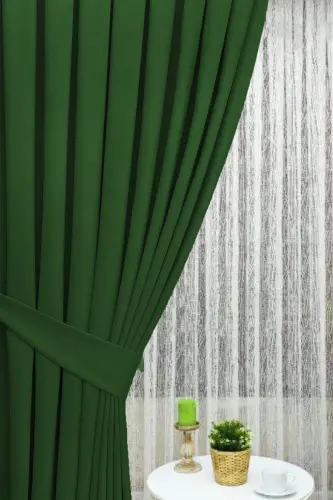 Green Pleated Velvet Backdrop Curtain High Quality Single Panel-Green - 2