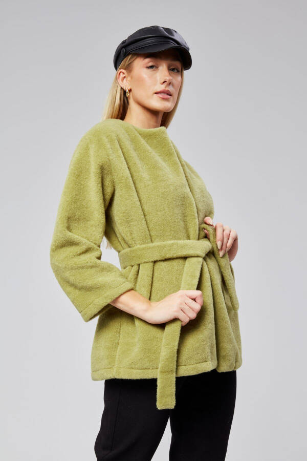 Green plush women's coat - 1