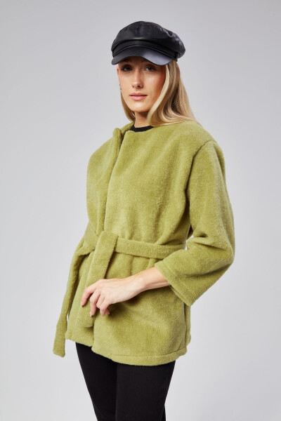 Green plush women's coat - 3