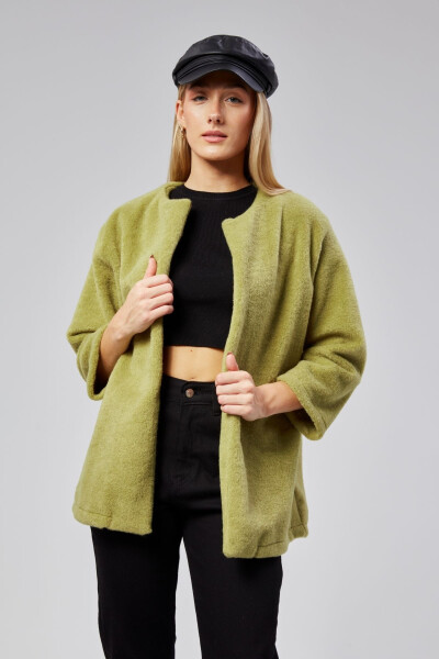 Green plush women's coat - 4