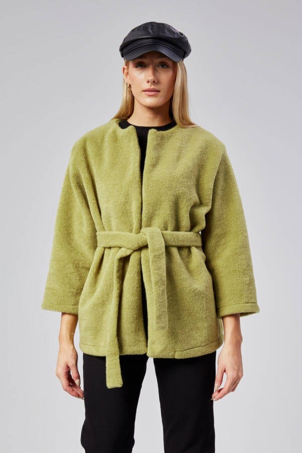 Green plush women's coat - 7