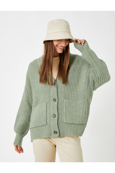 Green pocket knitted cardigan - 2