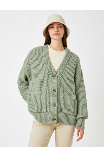 Green pocket knitted cardigan - 3