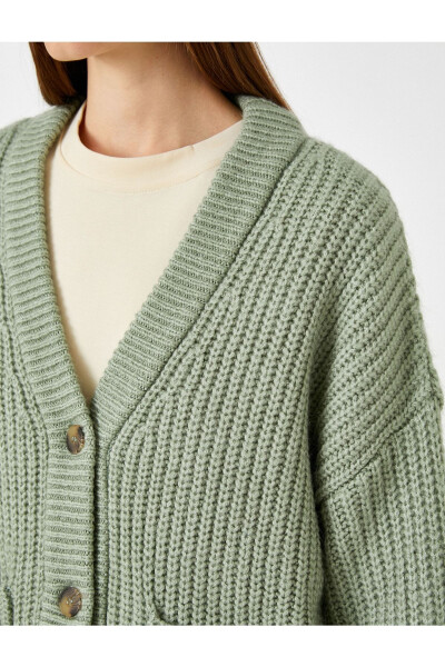 Green pocket knitted cardigan - 5