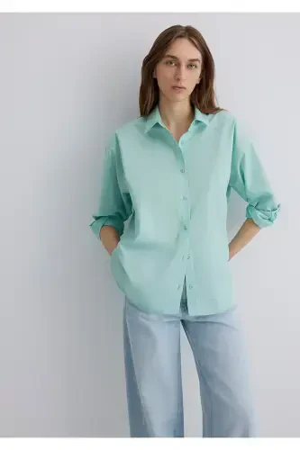Green Poplin Shirt Oversize / Wide Fit 1210103 - 3