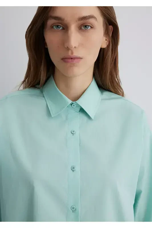 Green Poplin Shirt Oversize / Wide Fit 1210103 - 6