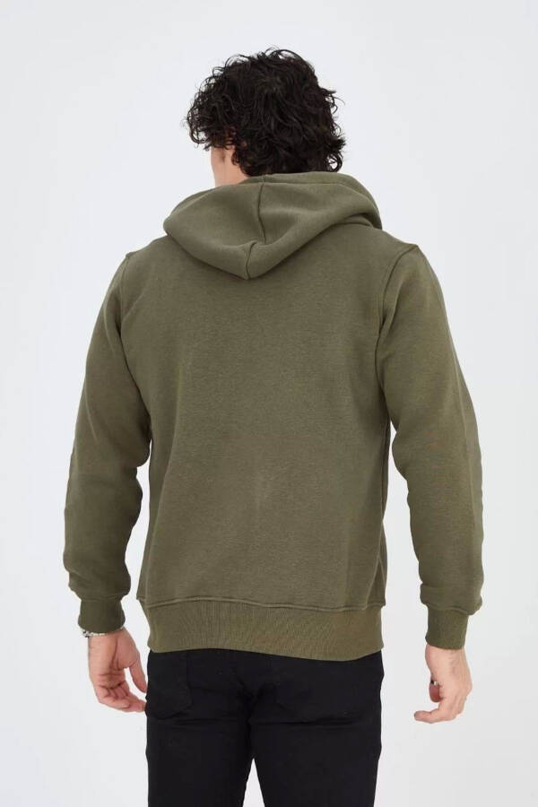 Green, printed, hooded, zippered men's hoodie. - 2