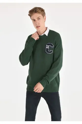 Green printed men's sweater, regular fit. - 1