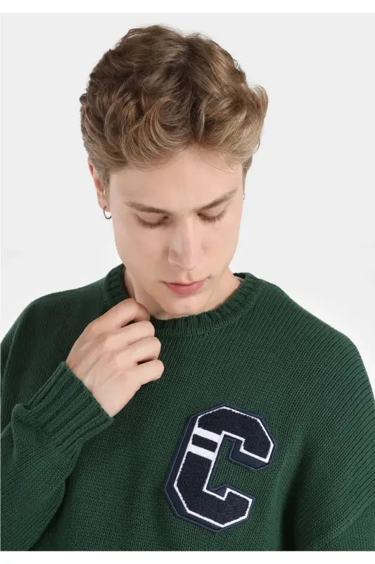 Green printed men's sweater, regular fit. - 4