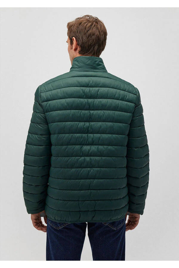 Green Puffer Jacket with Stand-up Collar - 4