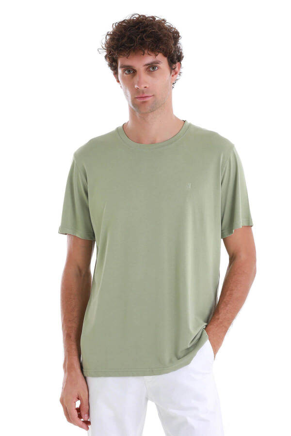 Green Regular Fit Plain Crew Neck Knitted T-Shirt-Y - 1
