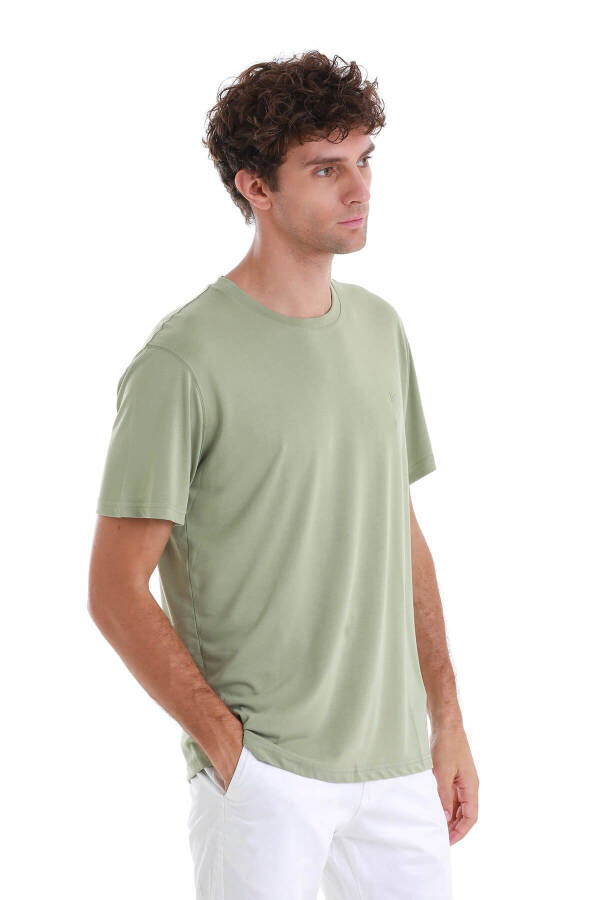 Green Regular Fit Plain Crew Neck Knitted T-Shirt-Y - 4