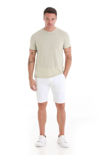 Green Regular Fit Plain Crew Neck Linen T-Shirt-Y - HATEMOĞLU (1)