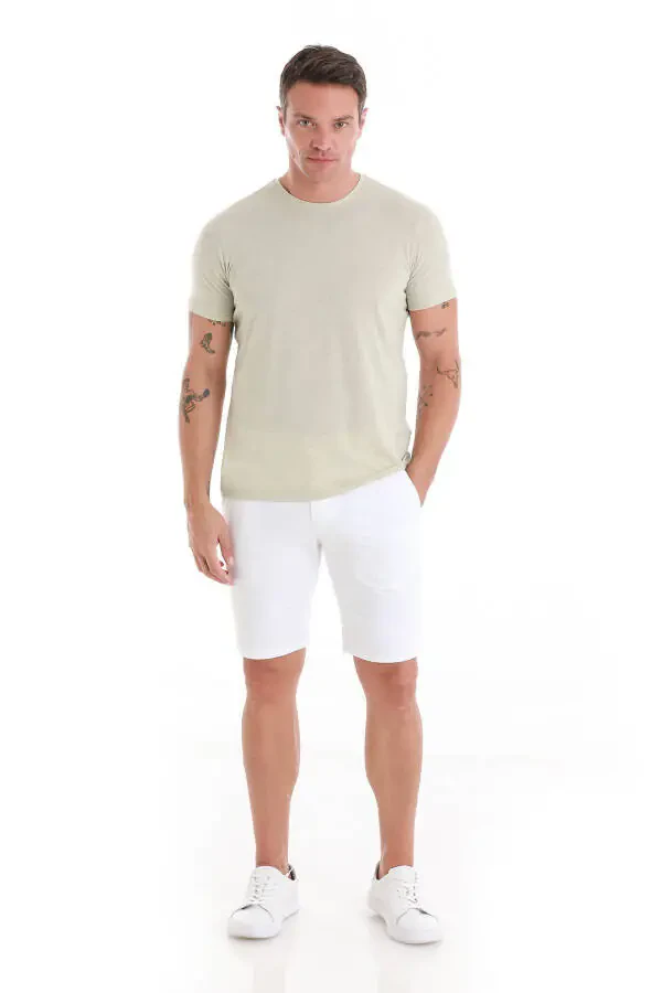 Green Regular Fit Plain Crew Neck Linen T-Shirt-Y - 2