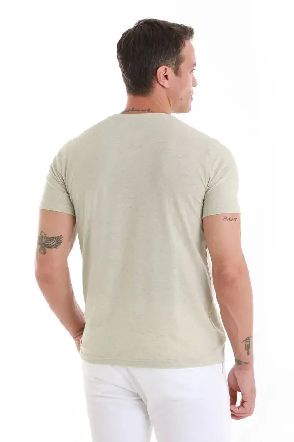 Green Regular Fit Plain Crew Neck Linen T-Shirt-Y - 6
