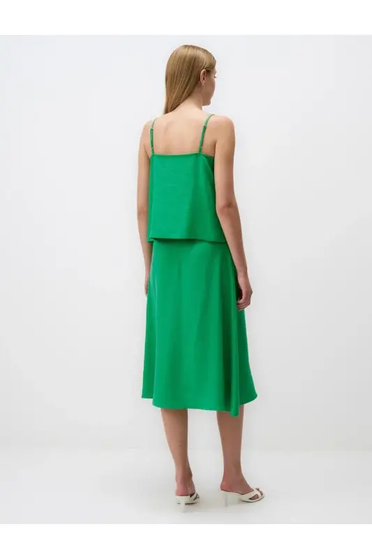 Green Relaxed Fit Sleeveless V-Neck Linen Blouse - 6
