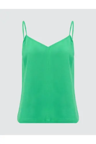 Green Relaxed Fit Sleeveless V-Neck Linen Blouse - 7