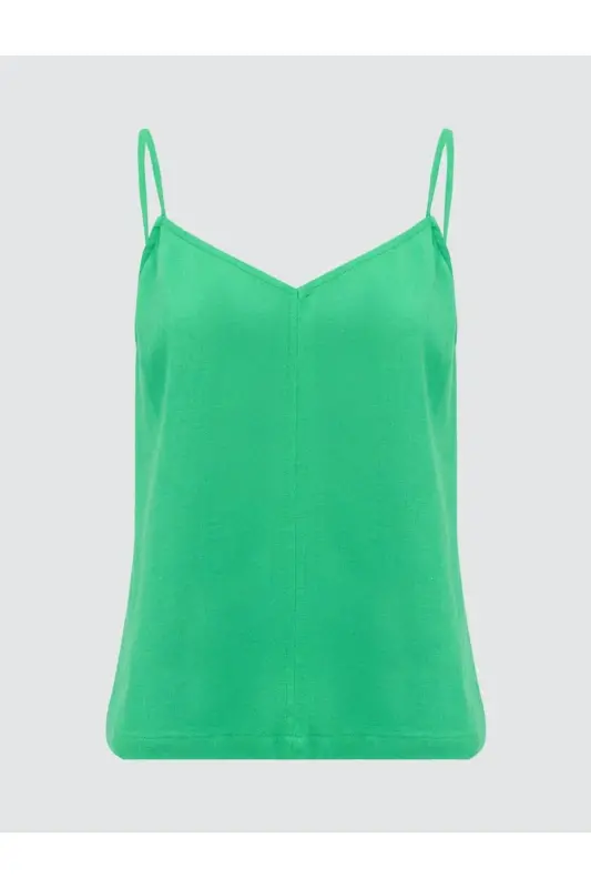 Green Relaxed Fit Sleeveless V-Neck Linen Blouse - 7