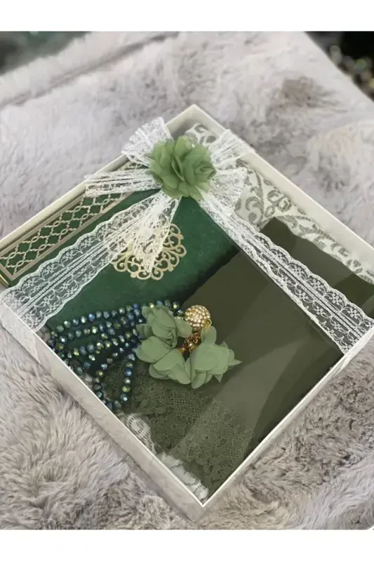 Green Religious Gift, prayer rug Set Bride Bundle Gift-green - 2