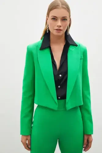 Green Shawl Collar Short Jacket - Modazone (1)