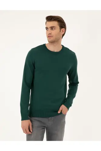 Green Slim Fit Crew Neck Basic Knit Sweater 50296575-VR054 - Green 