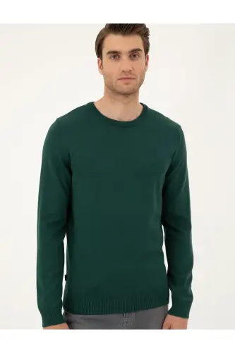 Green Slim Fit Crew Neck Basic Knit Sweater 50296575-VR054 - Green - 3