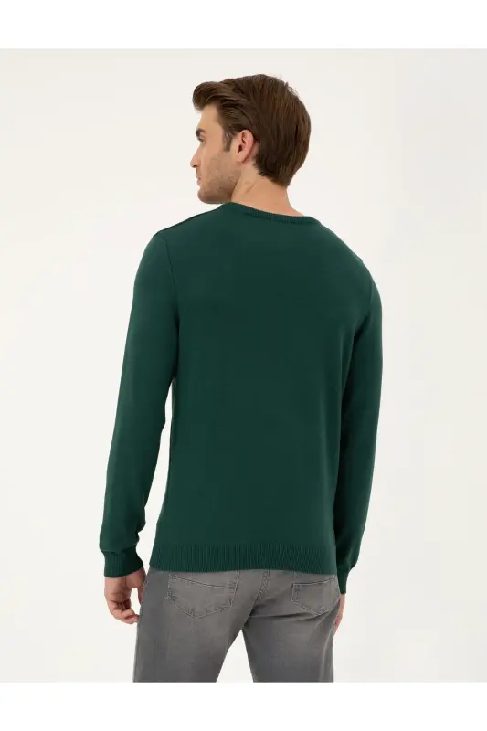 Green Slim Fit Crew Neck Basic Knit Sweater 50296575-VR054 - Green - 5