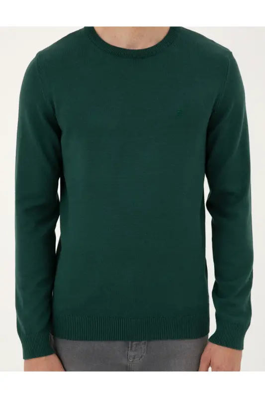 Green Slim Fit Crew Neck Basic Knit Sweater 50296575-VR054 - Green - 6