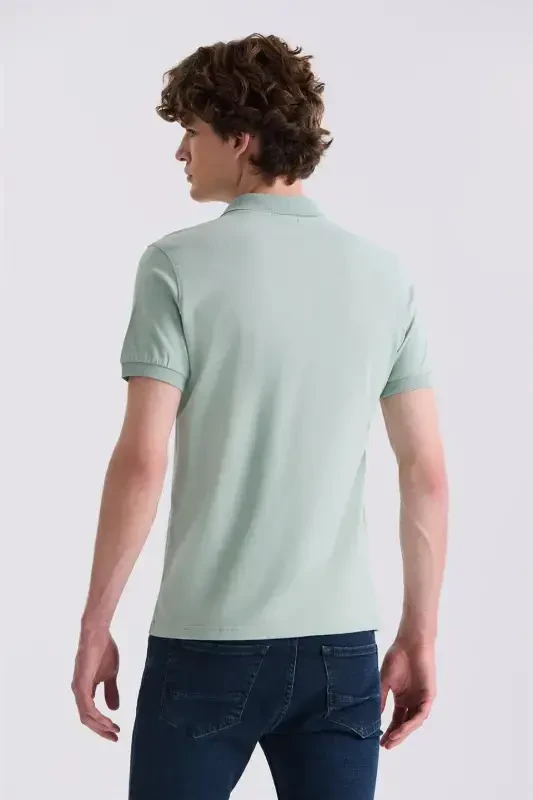Green Slim Fit Polo Collar T-Shirt - Modazone