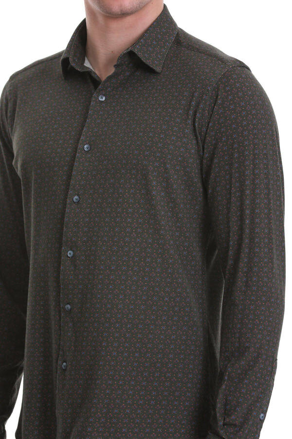 Green Slim Fit Printed 100% Cotton Slim Collar Long Sleeve - 5