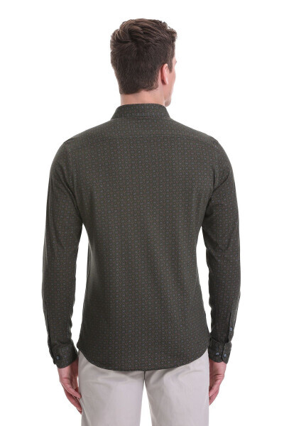 Green Slim Fit Printed 100% Cotton Slim Collar Long Sleeve - 6