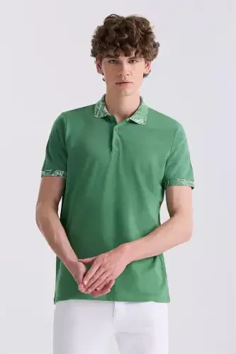 Green Slim Fit Printed Polo Neck T-Shirt - Modazone (1)