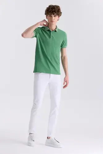 Green Slim Fit Printed Polo Neck T-Shirt - Modazone (1)