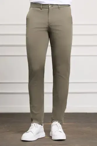 Green Slim Fit Tapered Chino Side Pocket Men's Trousers-Green - 1