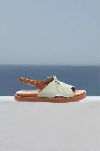 Green Sole Brown Soft Genuine Leather Ankle Strap Genuine Suede Women's Summer Sandal-Green - DERIDERIM (1)