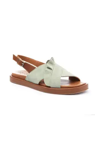 Green Sole Brown Soft Genuine Leather Ankle Strap Genuine Suede Women's Summer Sandal-Green - 3