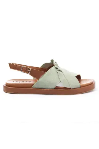 Green Sole Brown Soft Genuine Leather Ankle Strap Genuine Suede Women's Summer Sandal-Green - 4