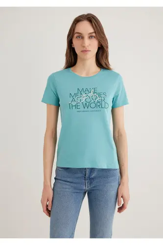 Green T-Shirt with Bicycle Print Slim Fit 1613190-71823 - Green-71823 - 3