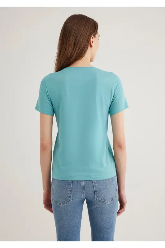 Green T-Shirt with Bicycle Print Slim Fit 1613190-71823 - Green-71823 - 4