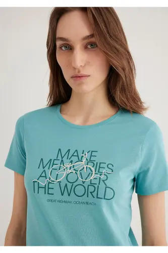 Green T-Shirt with Bicycle Print Slim Fit 1613190-71823 - Green-71823 - 5