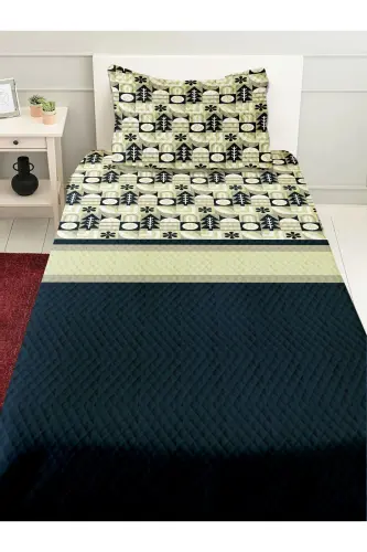 Green Teal Mottled Printed Single and Kids Pique Set-Pattern - 1