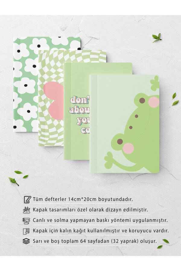 Green Unlined Notebook Set - 4 Pack - 14cm*20cm - 64 Pages - 2