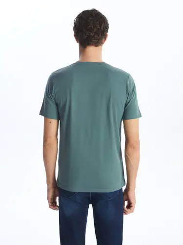 Green V-Neck Short Sleeve Men's T-Shirt-Green - 5