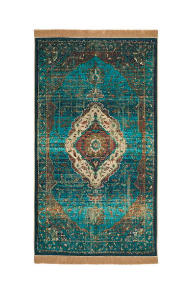 Green velvet prayer rug - 1