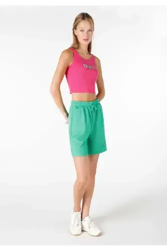 Green Women's Elastic Shorts - 1