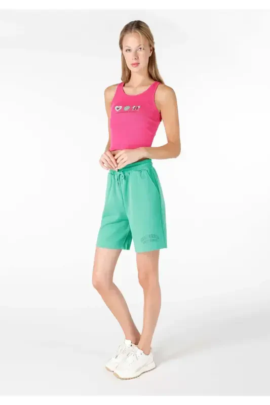 Green Women's Elastic Shorts - 4
