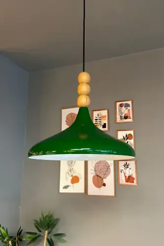 Green Wooden Beaded Single Chandelier Pendant Living Room Kitchen Boutique Lamp Lighting-Green - BAMYUM (1)